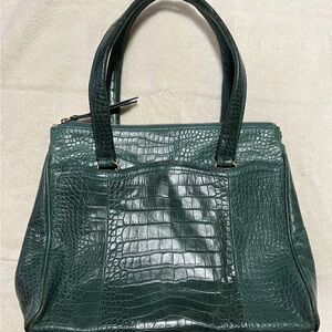 Tahari Green Crocodile-Embossed Shoulder Bag